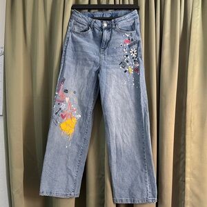 Art Class Blue Jeans with Colorful Embroidery
